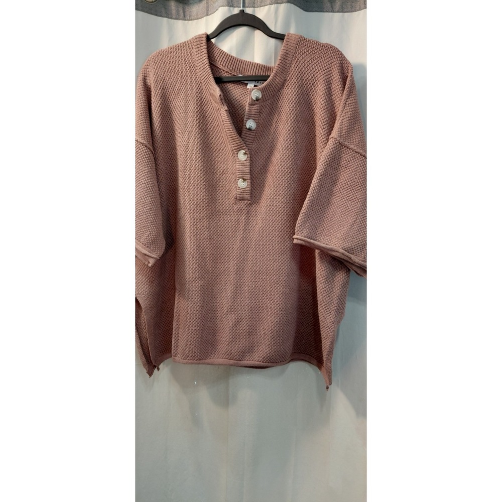 Baltic Born Womens Oversized Waffle-knit Henley Chunky Pullover‎ Sweater Brown
